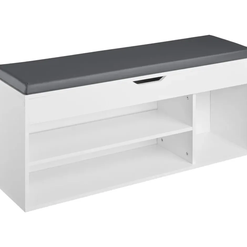 tectake Schoenenkast Natalya met zitkussen 104x30x49cm, Wit