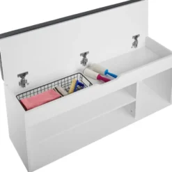 tectake Schoenenkast Natalya met zitkussen 104x30x49cm, Wit