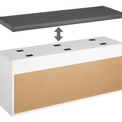 tectake Schoenenkast Natalya met zitkussen 104x30x49cm, Wit