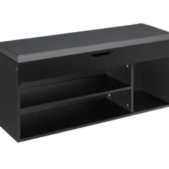 tectake Schoenenkast Natalya met zitkussen 104x30x49cm, Zwart