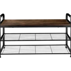 tectake Schoenenrek Southampton 91x36x55cm, Industrieel Hout Donker, Rustiek