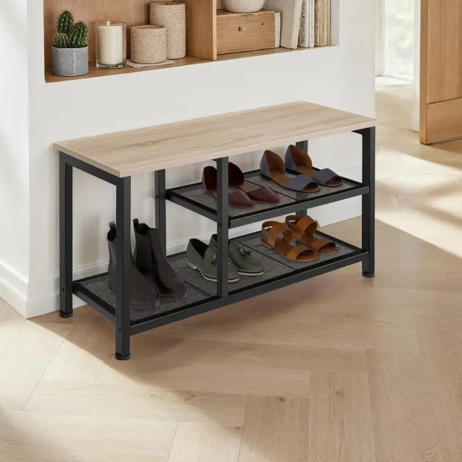 tectake Schoenenrek Taunton 80x30x45,5cm, Industrieel Licht Hout, Eiken Sonoma