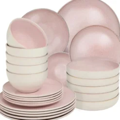 tectake Serviesset Mare van aardewerk, voor 6 personen, Roze