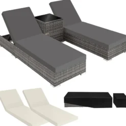 tectake Set 2 Aluminium Rotan Ligstoelen - Verstelbare Rugleuning - Grijs