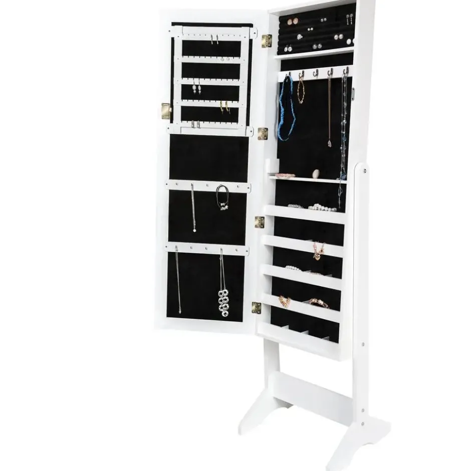 tectake Sieradenkast met spiegel, rechtopstaand, Wit