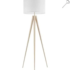 tectake Staande lamp Lunaris, textielkap, driepootsframe, Eiken
