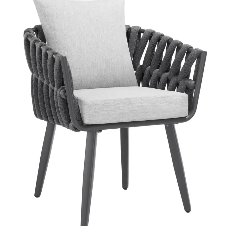tectake - Stoel Lugano in rope-design met aluminium frame, Antraciet