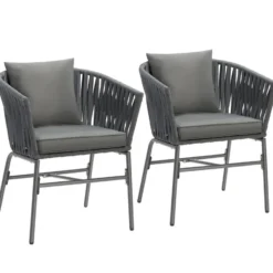 tectake - Stoelset Valeiras in rope-design, dikke kussens, 60x61x77cm