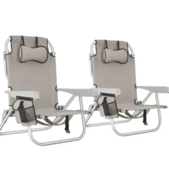 tectake Strandstoel Coral, inklapbaar met rugzakfunctie - Set van 2 - Beige