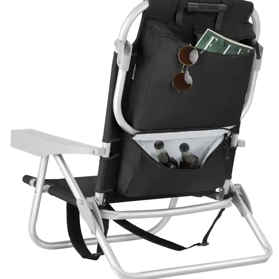 tectake Strandstoel Coral, inklapbaar met rugzakfunctie - per stuk - Zwart