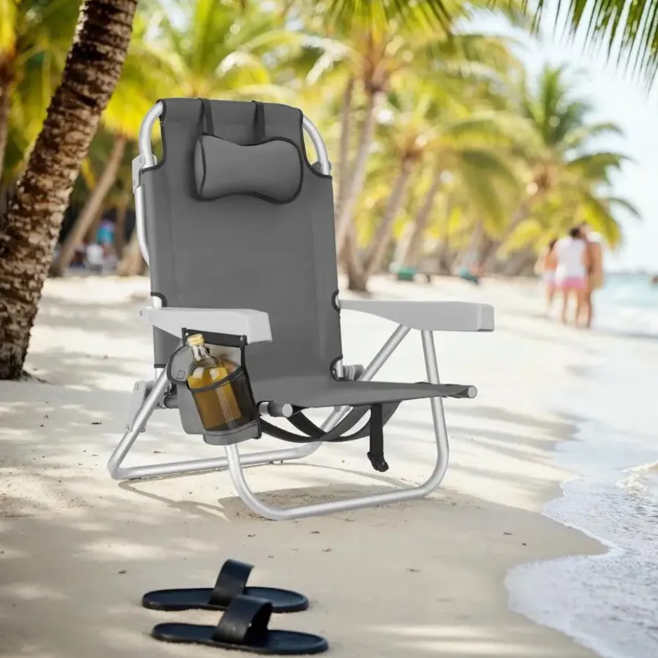 tectake Strandstoel Coral, inklapbaar met rugzakfunctie - per stuk - Grijs