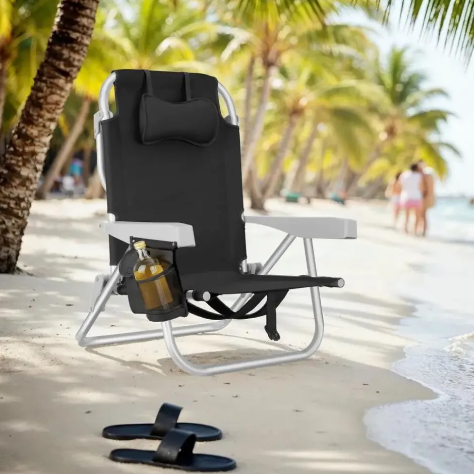 tectake Strandstoel Coral, inklapbaar met rugzakfunctie - Set van 2 - Zwart