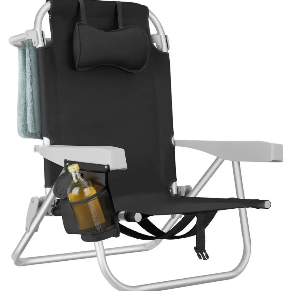 tectake Strandstoel Coral, inklapbaar met rugzakfunctie - Set van 2 - Zwart