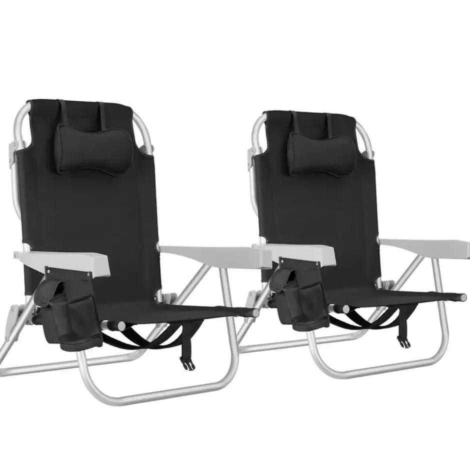 tectake Strandstoel Coral, inklapbaar met rugzakfunctie - Set van 2 - Zwart