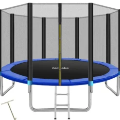 tectake Trampoline, Robuust Sporttoestel, Veiligheidsnet, Zwart/blauw
