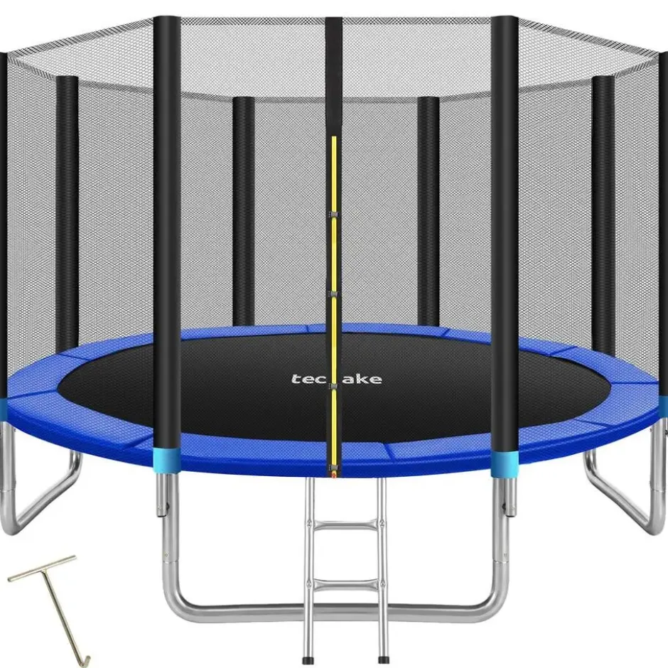 tectake Trampoline, Robuust Sporttoestel, Veiligheidsnet, Zwart/blauw
