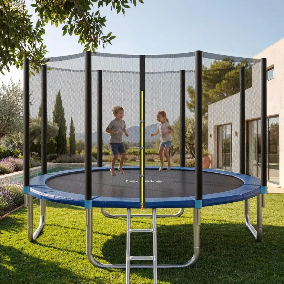 tectake Trampoline, Robuust Sporttoestel, Veiligheidsnet, Zwart/blauw