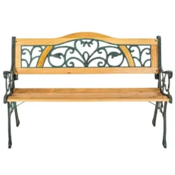tectake Tuinbank Kathi 2-zitter van hout en gietijzer 124x60x83cm, Bruin
