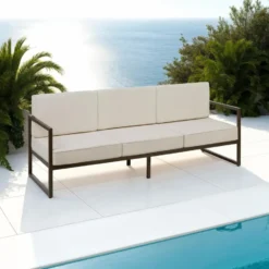 tectake - Tuin-loungebank Comosa, 3-zits, XXL kussens, Bruin / Beige