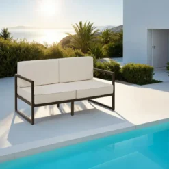 tectake - Tuin-loungebank Comosa, 2-zits, ultradikke kussens, Bruin / Beige