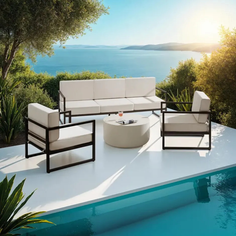 tectake Tuin-loungeset Comosa voor 5 personen, XXL kussens, Bruin / Beige
