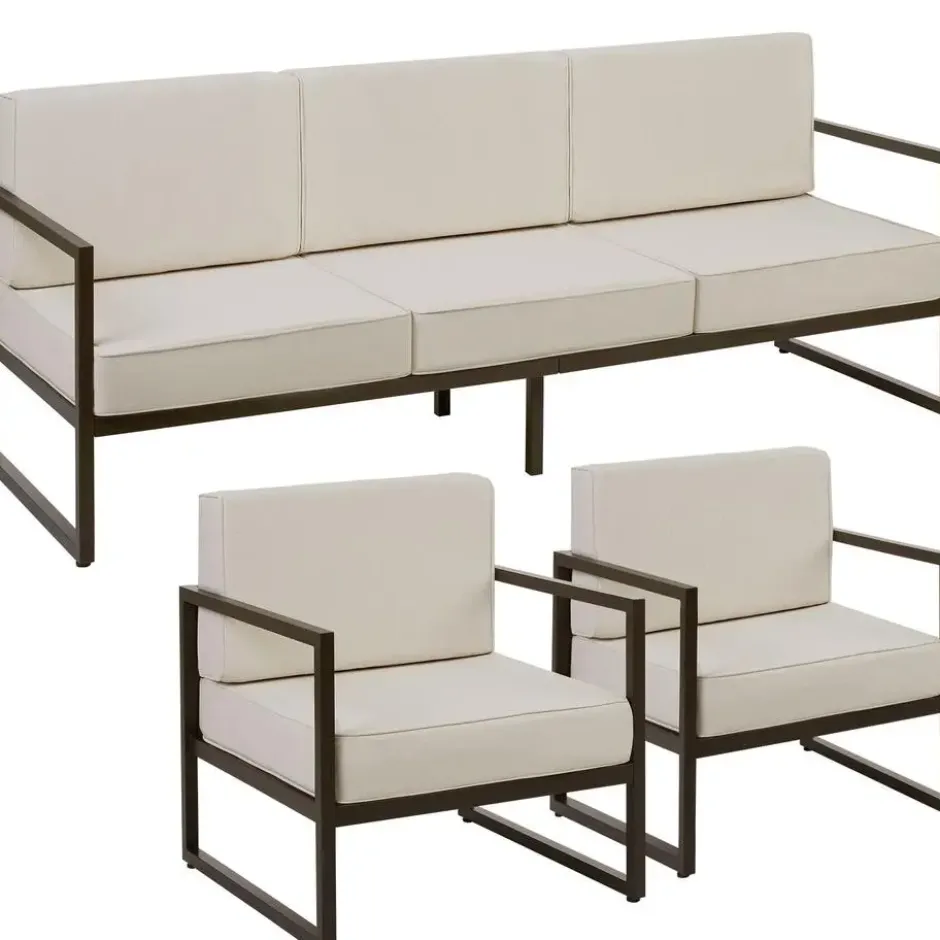 tectake Tuin-loungeset Comosa voor 5 personen, XXL kussens, Bruin / Beige