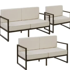 tectake Tuin-loungeset Comosa voor 5 personen, XXL kussens, Bruin / Beige