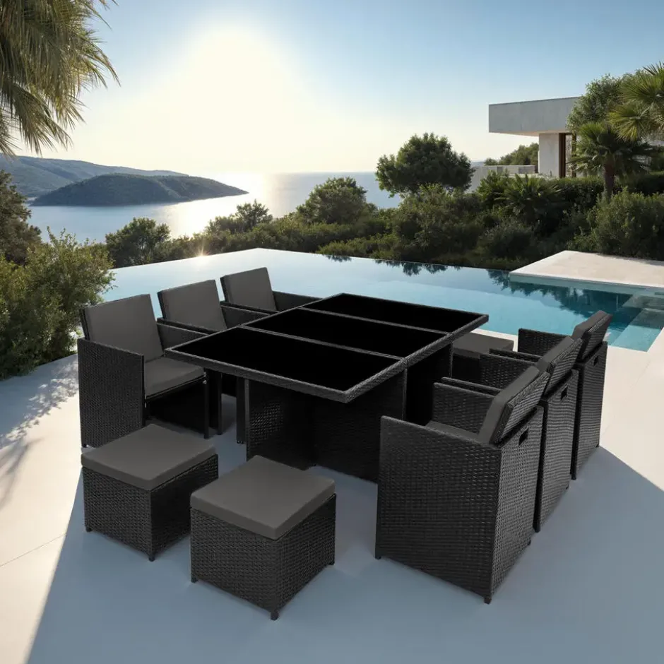 tectake - tuinset New York - wicker - zwart