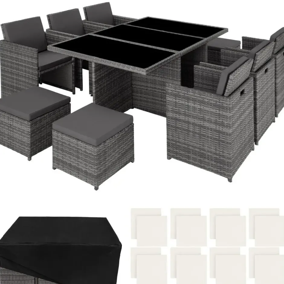 tectake - tuinset New York - wicker - grijs