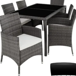 tectake - tuinset Porto 6 + 1 - wicker - grijs