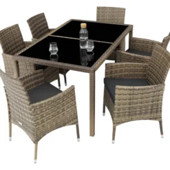 tectake - tuinset Porto 6 + 1 - wicker - natuurkleur