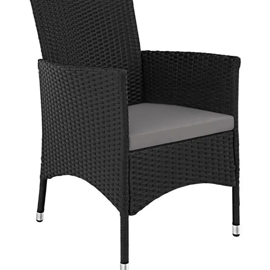 tectake - tuinset 8 stoelen en tafel - wicker - zwart / grijs