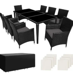 tectake - tuinset 8 stoelen+tafel Monaco - wicker - zwart