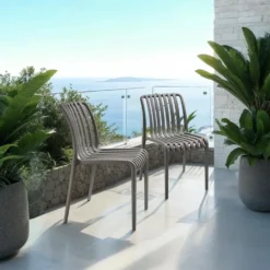 tectake Tuinstoelen Alcudia, weerbestendig, stapelbaar, Antraciet