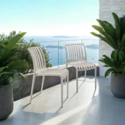 tectake Tuinstoelen Alcudia, weerbestendig, stapelbaar, Taupe