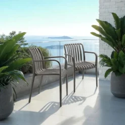 tectake Tuinstoelen Alcudia, weerbestendig, stapelbaar, Antraciet