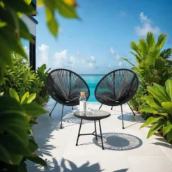 tectake Tuinstoelen Tafel Zwart Staal Veiligheidsglas 2 Stoelen