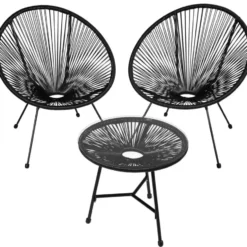 tectake Tuinstoelen Tafel Zwart Staal Veiligheidsglas 2 Stoelen