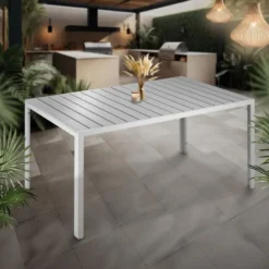 tectake Tuintafel, Roestvrij Aluminium, Verstelbare Voetjes, Zilver/Grijs