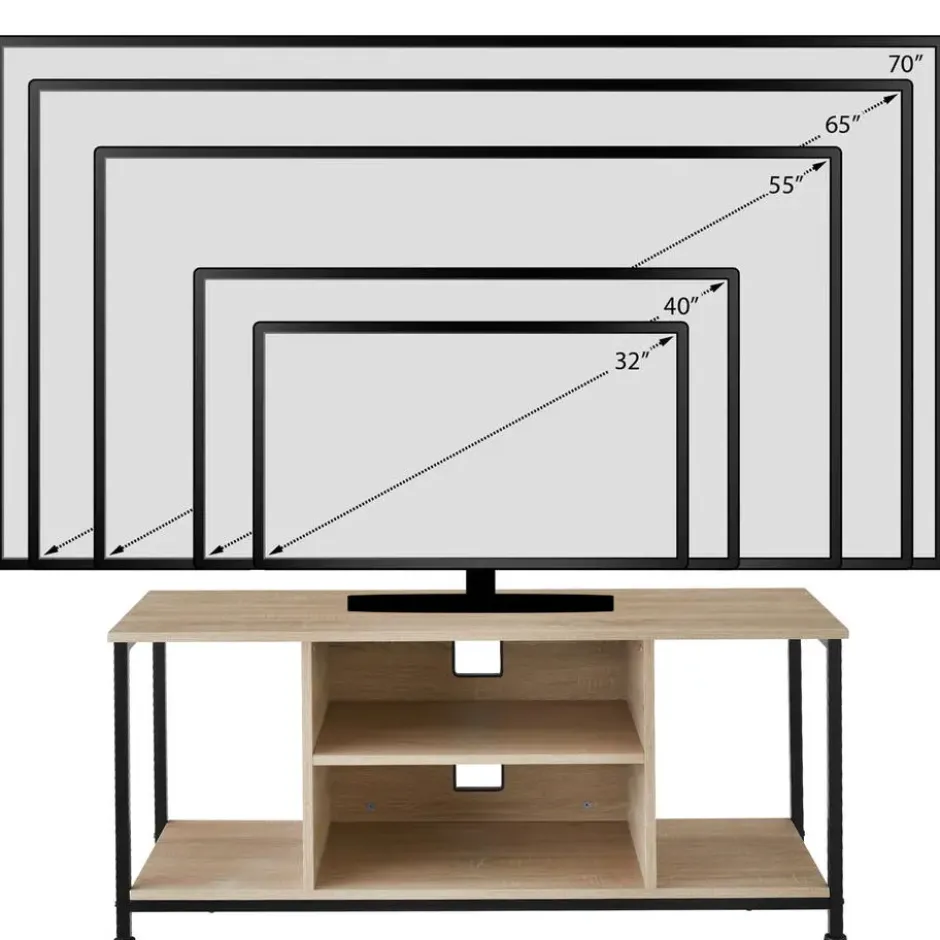 tectake TV-meubel met 4 open vakken en verstelbare plank