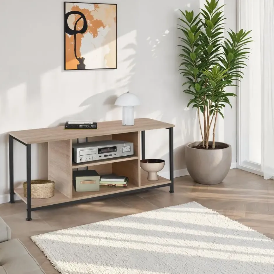 tectake TV-meubel met 4 open vakken en verstelbare plank
