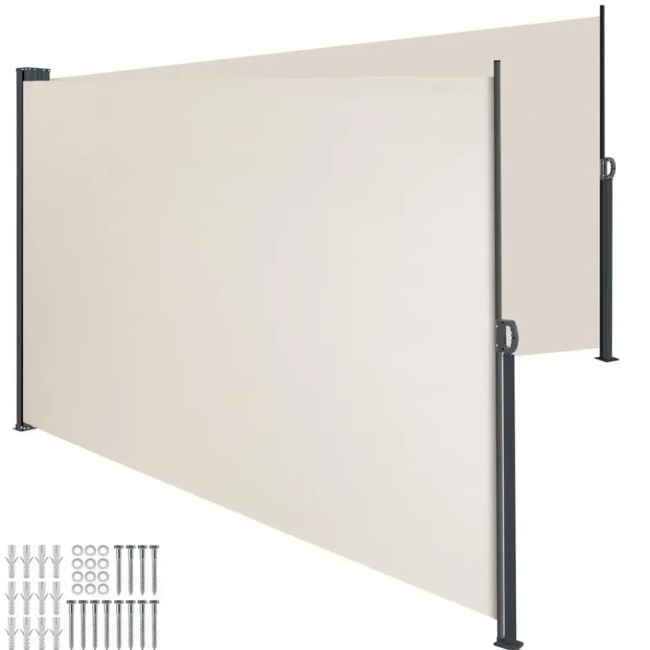 tectake Uitschuifbaar dubbel windscherm met oprolmechanisme, Beige