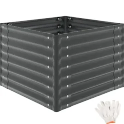 tectake Verhoogde Plantenbak - Verzinkt Staal - 80x80x62cm - Grijs