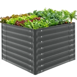 tectake Verhoogde Plantenbak - Verzinkt Staal - 80x80x62cm - Grijs