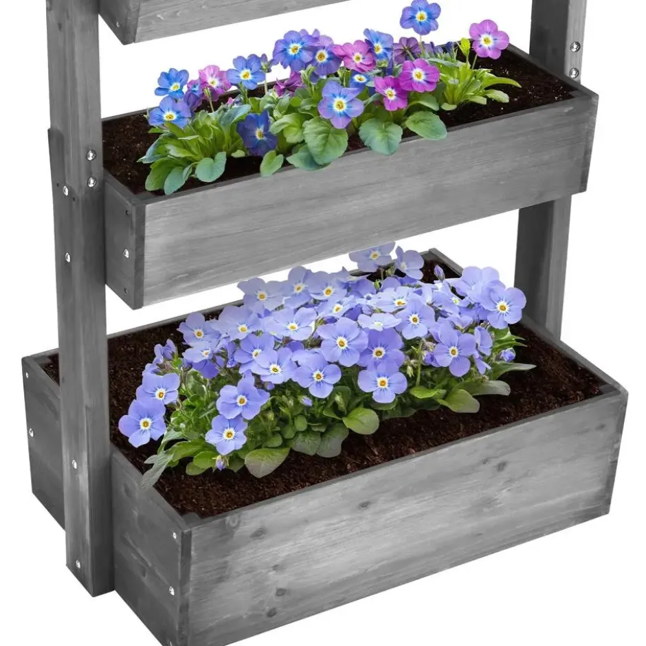tectake Verhoogde Plantenbak 5 Verdiepingen Grijs Dennenhout 81 x 52 x 180 cm