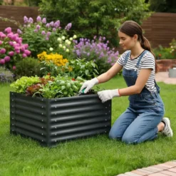 tectake - Verhoogde Plantenbak - Verzinkt Staal - 100 x 100 x 62 cm
