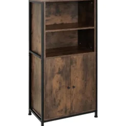 tectake Wandkast Doncaster 60x38x125cm, Industrieel Hout Donker, Rustiek