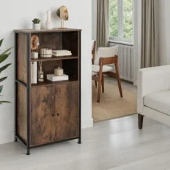 tectake Wandkast Doncaster 60x38x125cm, Industrieel Hout Donker, Rustiek