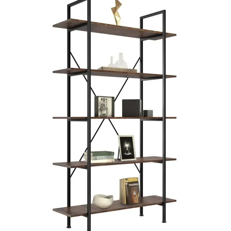 tectake Wandkast Glasgow 106 x 34,5 x 179,5cm, Industrieel Hout Donker, Rustiek