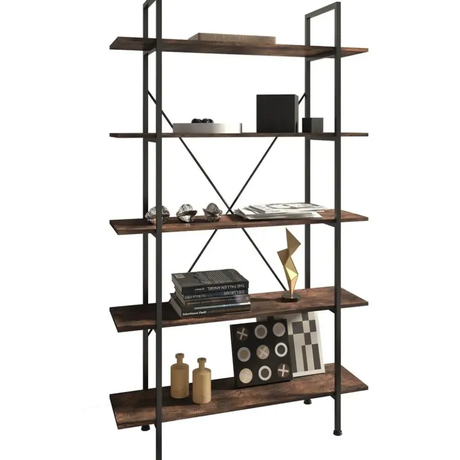 tectake Wandkast Glasgow 106 x 34,5 x 179,5cm, Industrieel Hout Donker, Rustiek